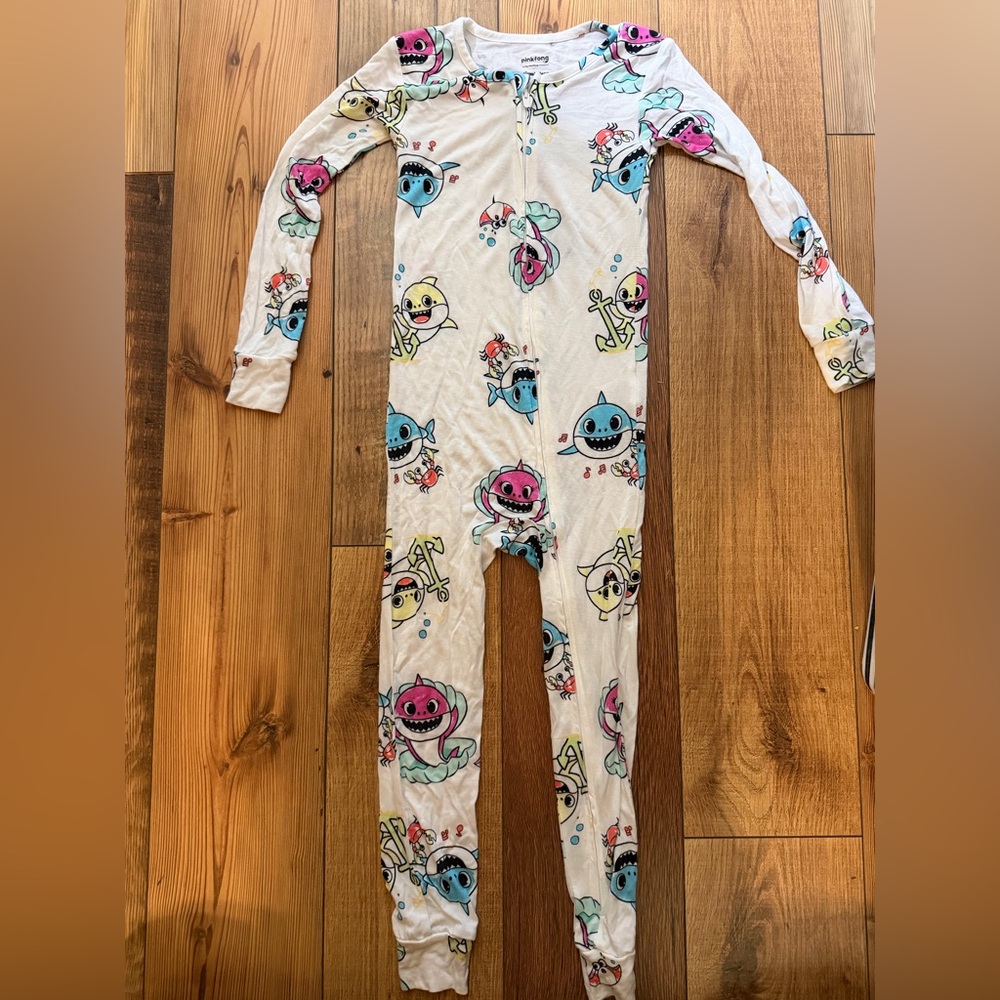 White Baby Shark Print Kids One-Piece Pajamas